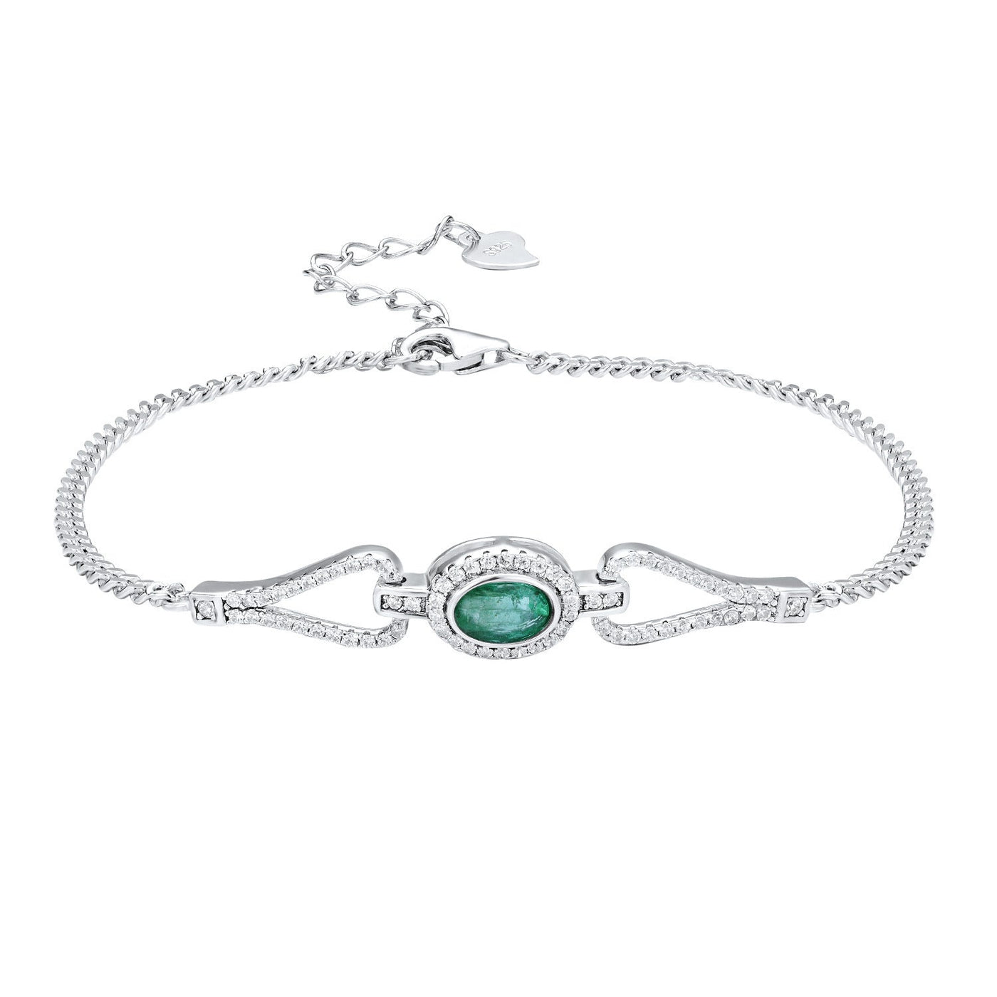 S925 Silver Emerald Bracelet With Synthetic Zirconia