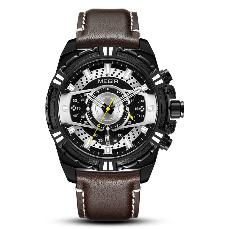 Men's leather quartz watch