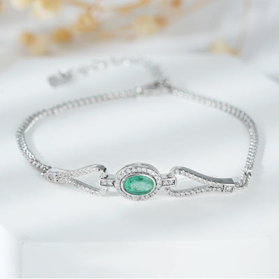 S925 Silver Emerald Bracelet With Synthetic Zirconia