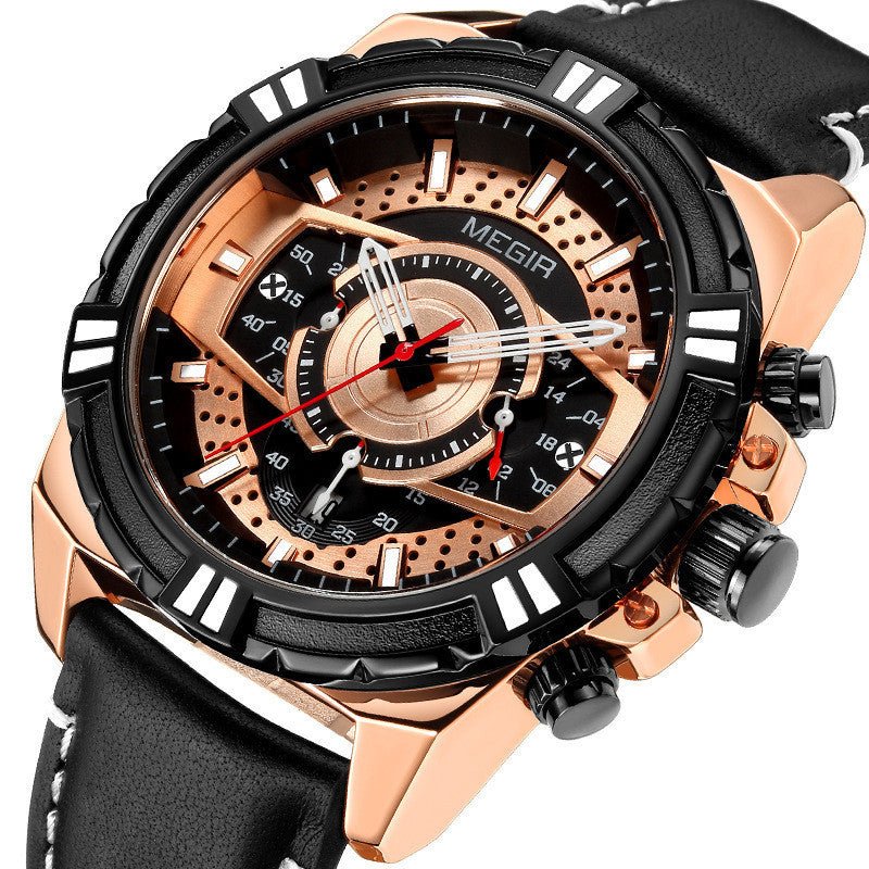 Men's leather quartz watch