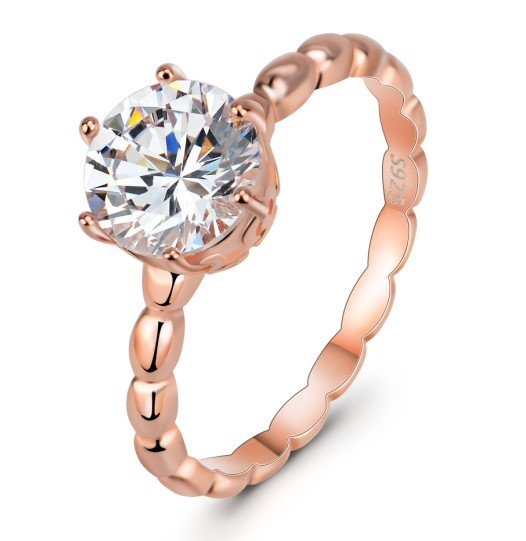 925 Silver Diamond Ring Rose Gold - Belisimo