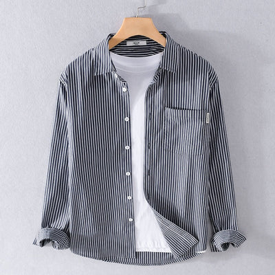 Men's Shirt Striped Autumn Blue Casual