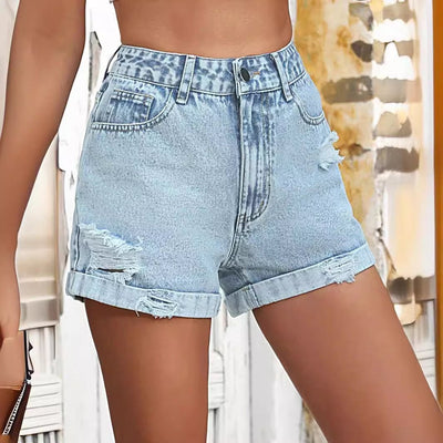 Zerrissene Jeansshorts mit hoher Taille