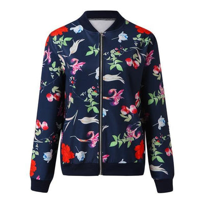 Autumn And Winter Fashion Printed Round Neck Zipper Long - Sleeved Jacket Women Jacket - Belisimo