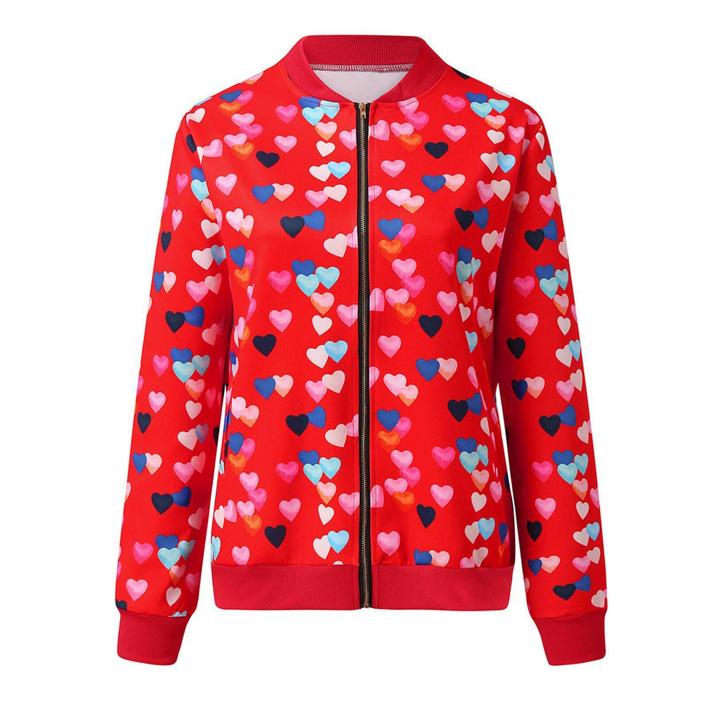 Autumn And Winter Fashion Printed Round Neck Zipper Long - Sleeved Jacket Women Jacket - Belisimo