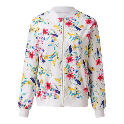 Autumn And Winter Fashion Printed Round Neck Zipper Long - Sleeved Jacket Women Jacket - Belisimo