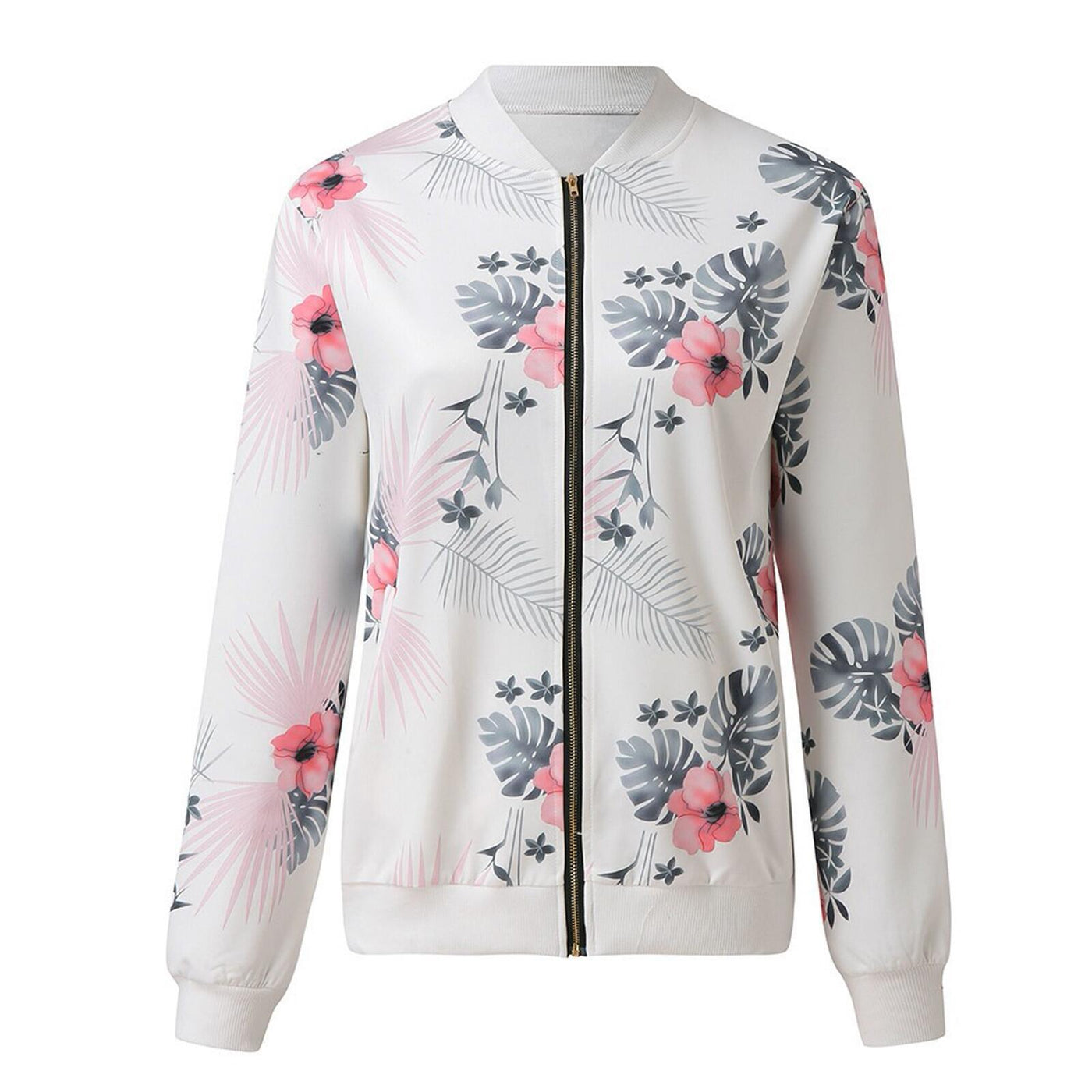 Autumn And Winter Fashion Printed Round Neck Zipper Long - Sleeved Jacket Women Jacket - Belisimo