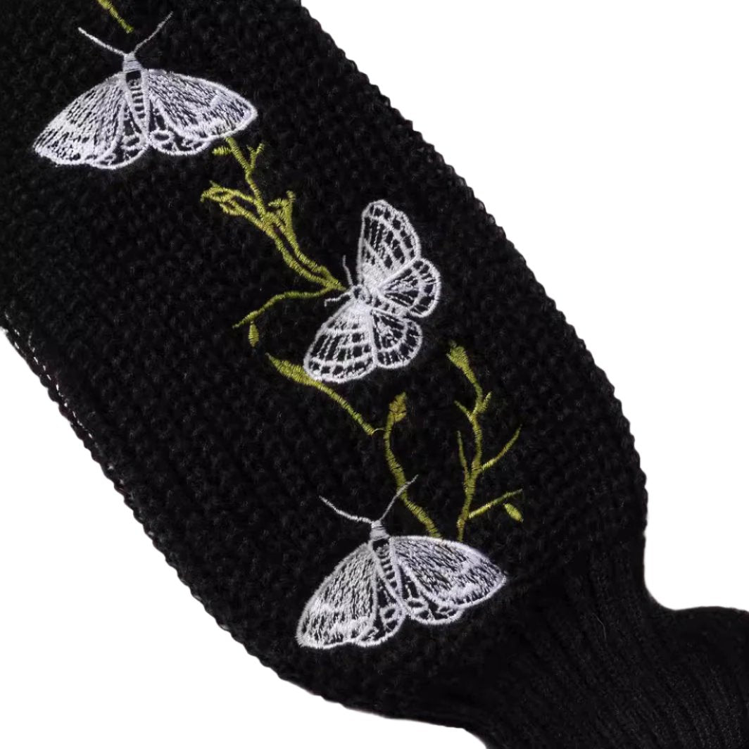 Butterfly Embroidery Short Long Sleeve Casual Sweater - Belisimo