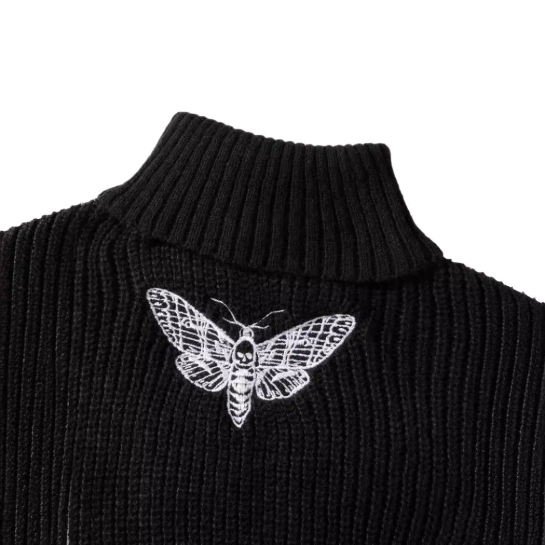 Butterfly Embroidery Short Long Sleeve Casual Sweater - Belisimo