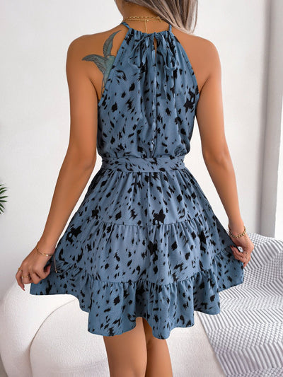 Casual Leopard Print Ruffled Swing Dress Summer Fashion Beach Dresses Women - Belisimo