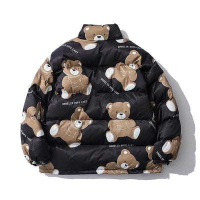 Cute Bear Print Winter Couple Cotton - padded Jacket Men's Thick Warm Cotton - padded Jacket Lazy Wind Jacket - Belisimo