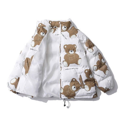 Cute Bear Print Winter Couple Cotton - padded Jacket Men's Thick Warm Cotton - padded Jacket Lazy Wind Jacket - Belisimo