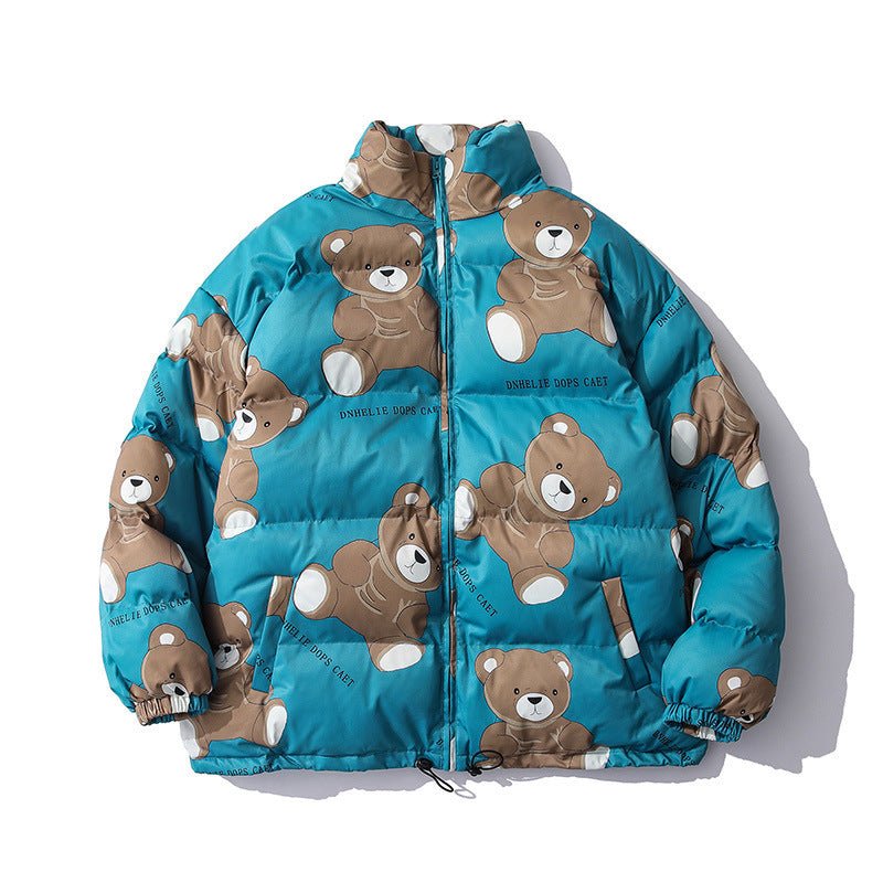 Cute Bear Print Winter Couple Cotton - padded Jacket Men's Thick Warm Cotton - padded Jacket Lazy Wind Jacket - Belisimo