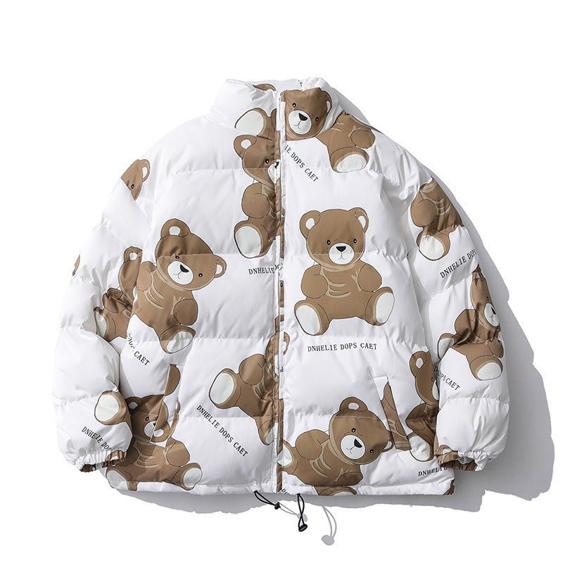 Cute Bear Print Winter Couple Cotton - padded Jacket Men's Thick Warm Cotton - padded Jacket Lazy Wind Jacket - Belisimo