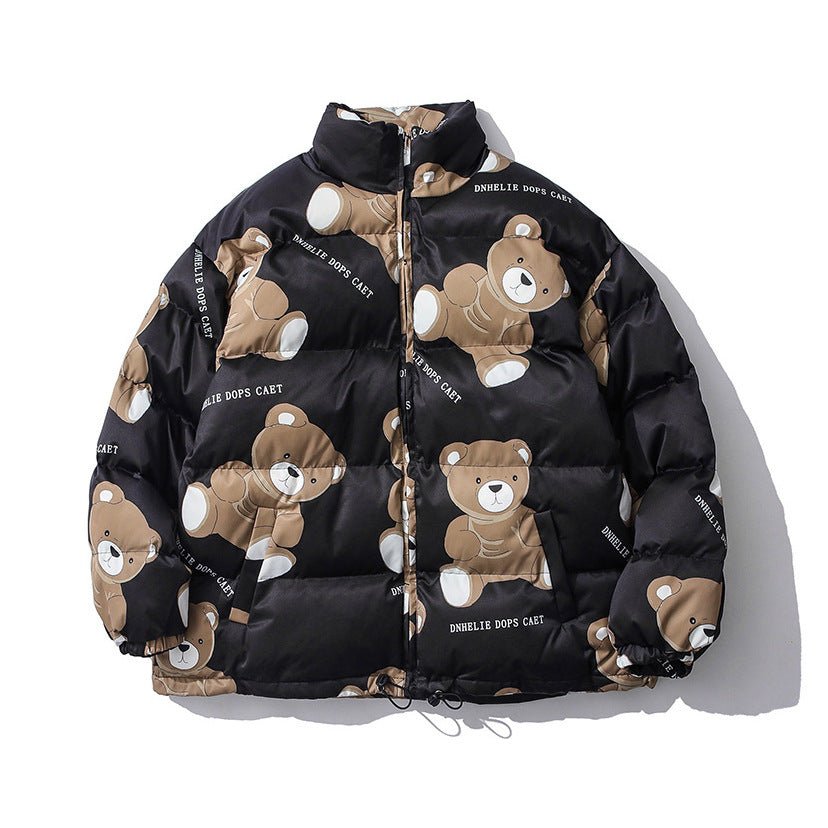 Cute Bear Print Winter Couple Cotton - padded Jacket Men's Thick Warm Cotton - padded Jacket Lazy Wind Jacket - Belisimo