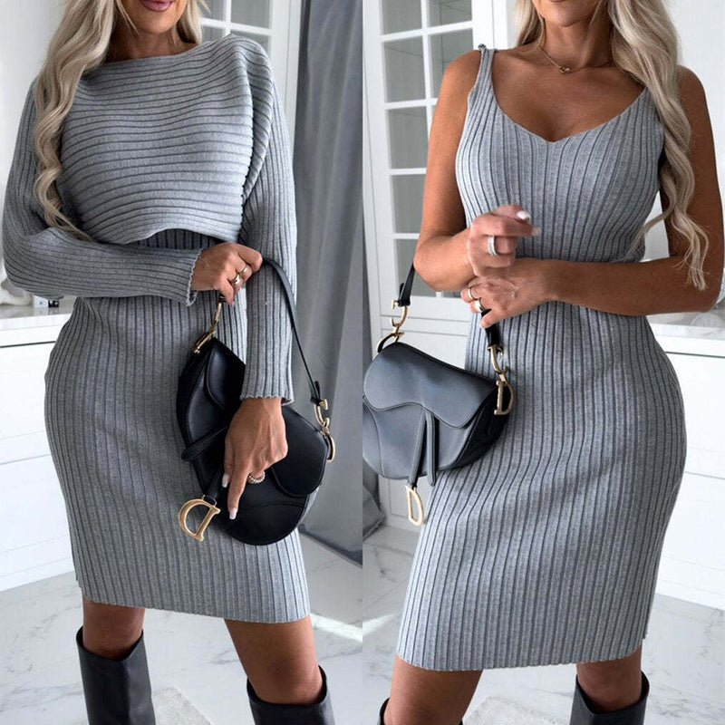 2pcs Suit Women's  Long-sleeved Top And Skirt