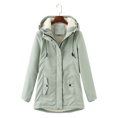 European Size Ladies Hooded Lambswool Parka Winter Warm Waist Women's Cotton - padded Coat - Belisimo