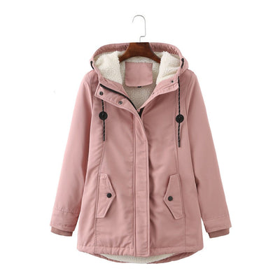 European Size Ladies Hooded Lambswool Parka Winter Warm Waist Women's Cotton - padded Coat - Belisimo