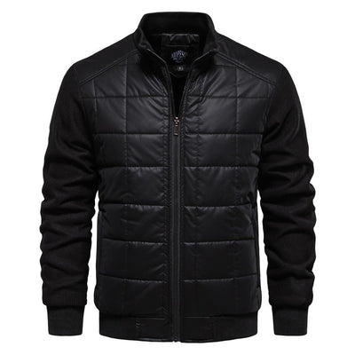 Fashion Stitching Coat Winter Personality Stand Collar Zipper Jacket Men's Clothing - Belisimo