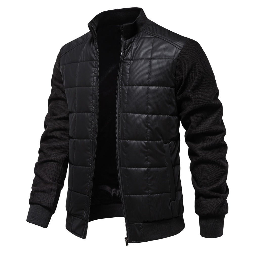 Fashion Stitching Coat Winter Personality Stand Collar Zipper Jacket Men's Clothing - Belisimo