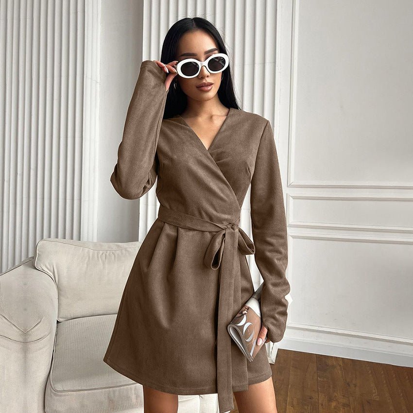 French Style Suede Dress - Belisimo