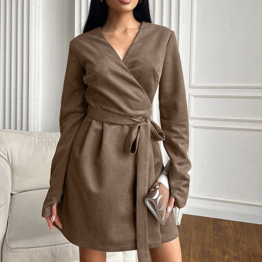 French Style Suede Dress - Belisimo