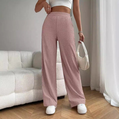 High Waist Loose Wide Legs All - matching Corduroy Casual Straight Pants - Belisimo