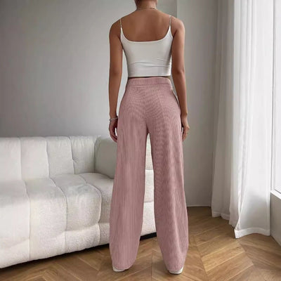 High Waist Loose Wide Legs All - matching Corduroy Casual Straight Pants - Belisimo