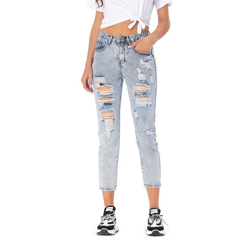 Jeans Women's Ripped Spring Casual Loose Jeans - Belisimo