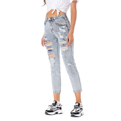 Jeans Women's Ripped Spring Casual Loose Jeans - Belisimo