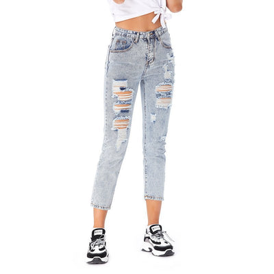 Jeans Women's Ripped Spring Casual Loose Jeans - Belisimo