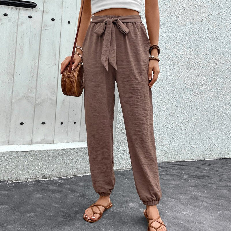 Lace - up Trousers European And American High Waist Casual Jogger Pants - Belisimo