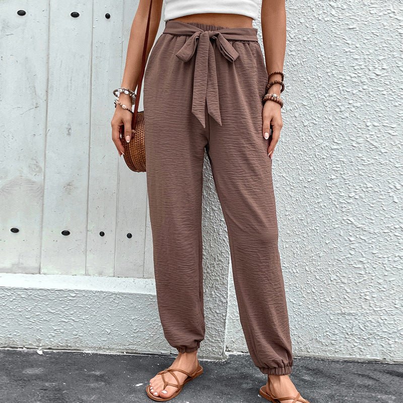 Lace - up Trousers European And American High Waist Casual Jogger Pants - Belisimo