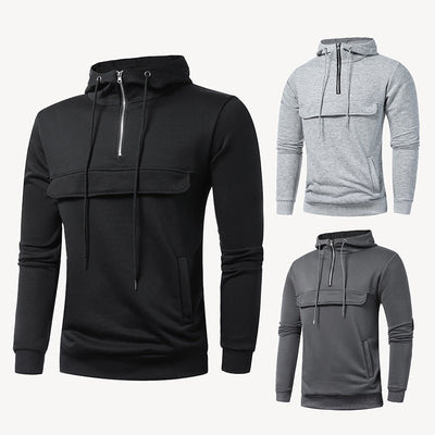 Men's Casual Sports Solid Color Hoodie - Belisimo