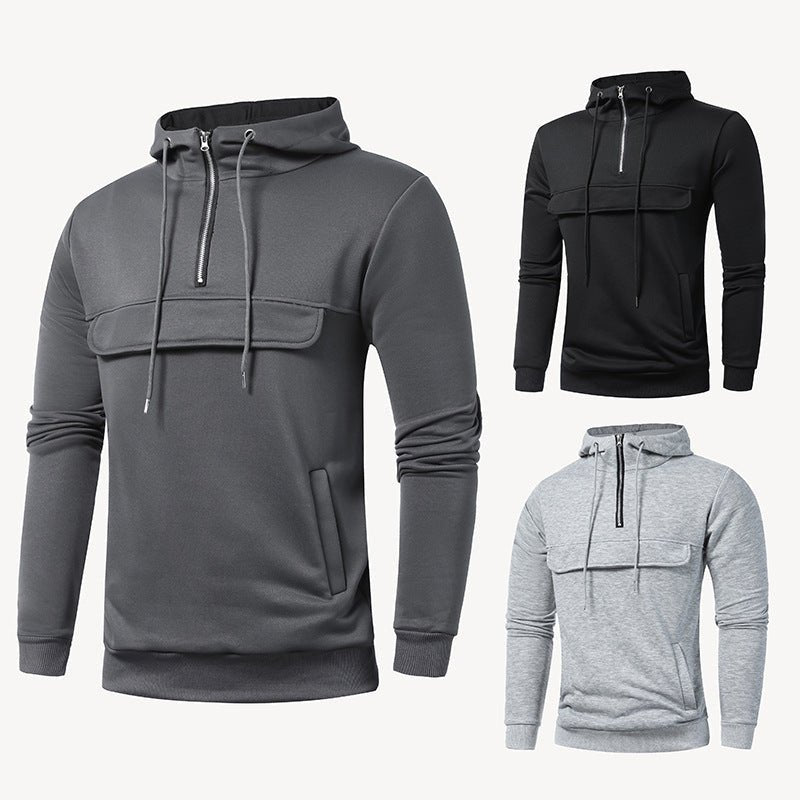 Men's Casual Sports Solid Color Hoodie - Belisimo