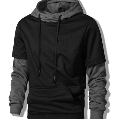 Men's Contrast Color Hooded Pullover Drawstring Pocket Long Sleeve Sweater - Belisimo