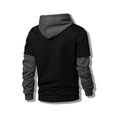 Men's Contrast Color Hooded Pullover Drawstring Pocket Long Sleeve Sweater - Belisimo