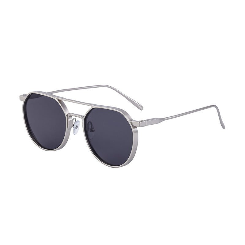 Men's Metal Double Beam Vintage Round Frame Sunglasses - Belisimo