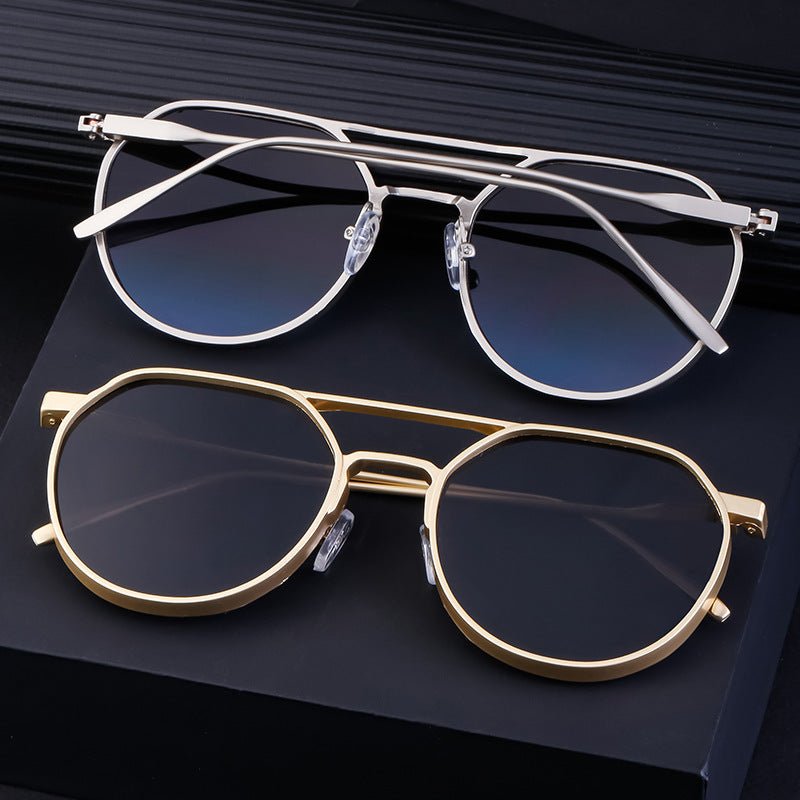 Men's Metal Double Beam Vintage Round Frame Sunglasses - Belisimo