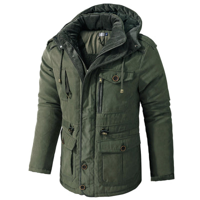 Men's Plus Size Mid - length Fleece - lined Thickened Cotton - padded Coat - Belisimo