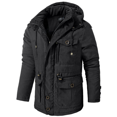 Men's Plus Size Mid - length Fleece - lined Thickened Cotton - padded Coat - Belisimo