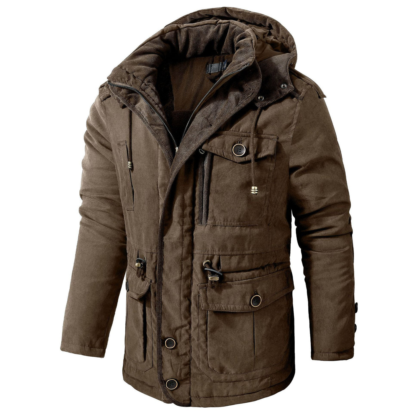 Men's Plus Size Mid - length Fleece - lined Thickened Cotton - padded Coat - Belisimo