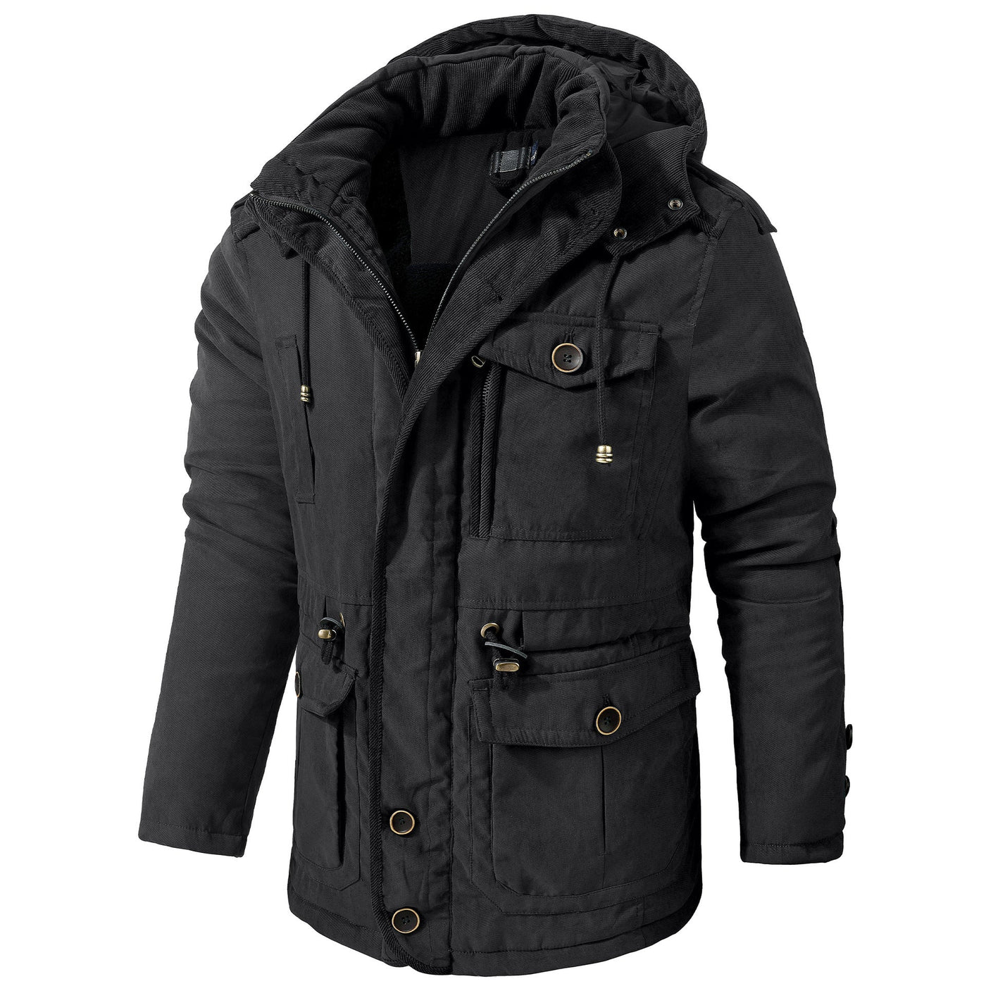 Men's Plus Size Mid - length Fleece - lined Thickened Cotton - padded Coat - Belisimo