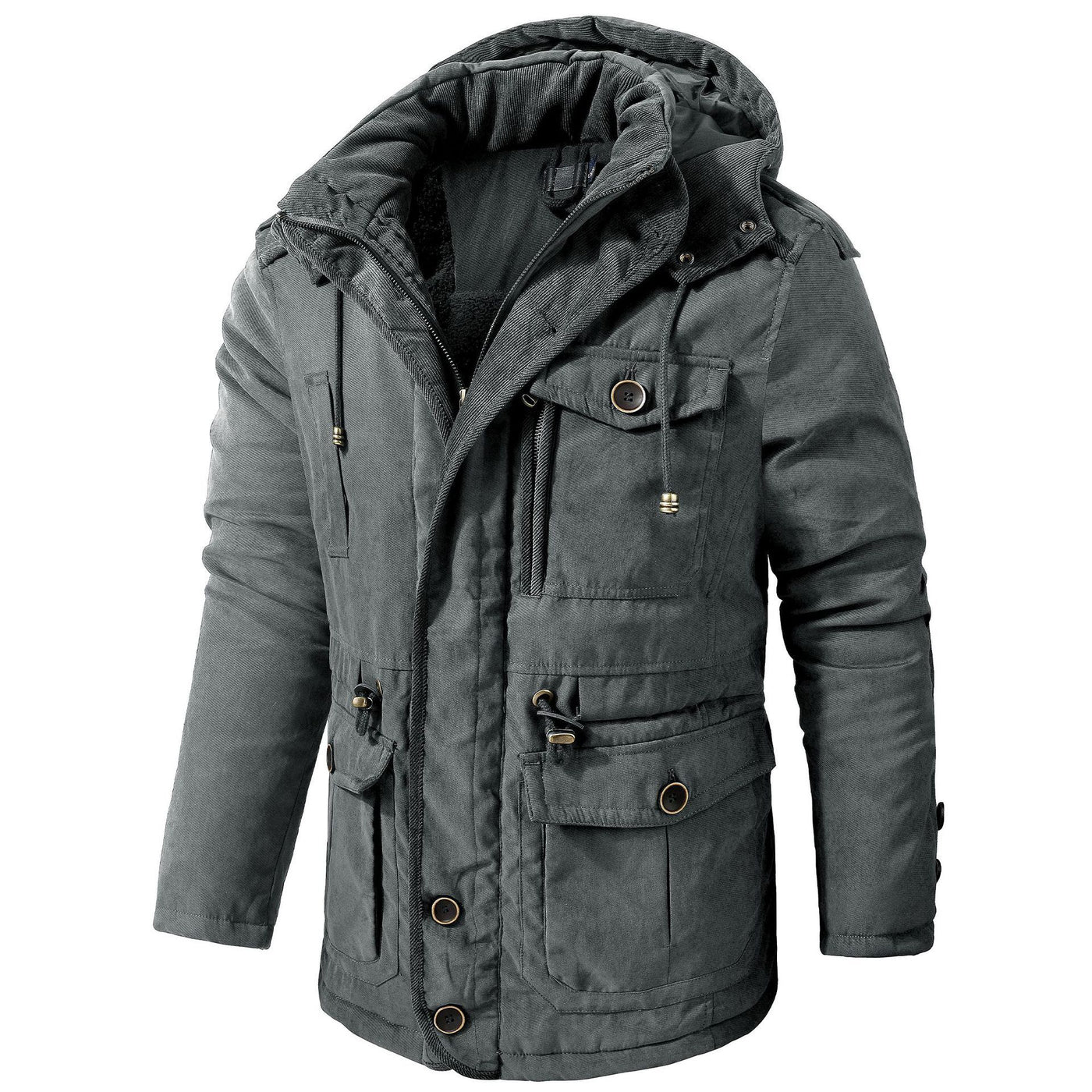 Men's Plus Size Mid - length Fleece - lined Thickened Cotton - padded Coat - Belisimo