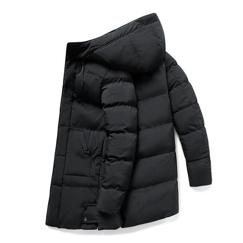 New Mid - length Trendy Thick Padded Jacket Winter Wear Plus Size Cotton Jacket Hooded Men's Clothing - Belisimo