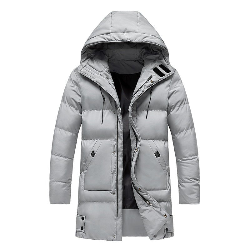 New Mid - length Trendy Thick Padded Jacket Winter Wear Plus Size Cotton Jacket Hooded Men's Clothing - Belisimo