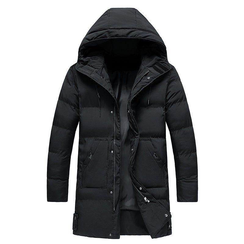 New Mid - length Trendy Thick Padded Jacket Winter Wear Plus Size Cotton Jacket Hooded Men's Clothing - Belisimo