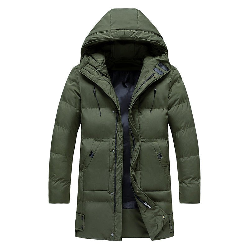 New Mid - length Trendy Thick Padded Jacket Winter Wear Plus Size Cotton Jacket Hooded Men's Clothing - Belisimo