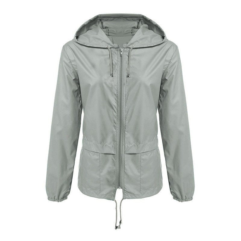 Raincoat Zipper Hooded Lightweight Outdoor Jacket Thin Outdoor Jacket - Belisimo