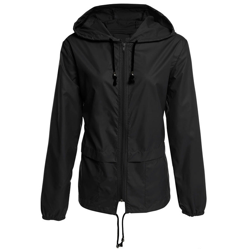 Raincoat Zipper Hooded Lightweight Outdoor Jacket Thin Outdoor Jacket - Belisimo